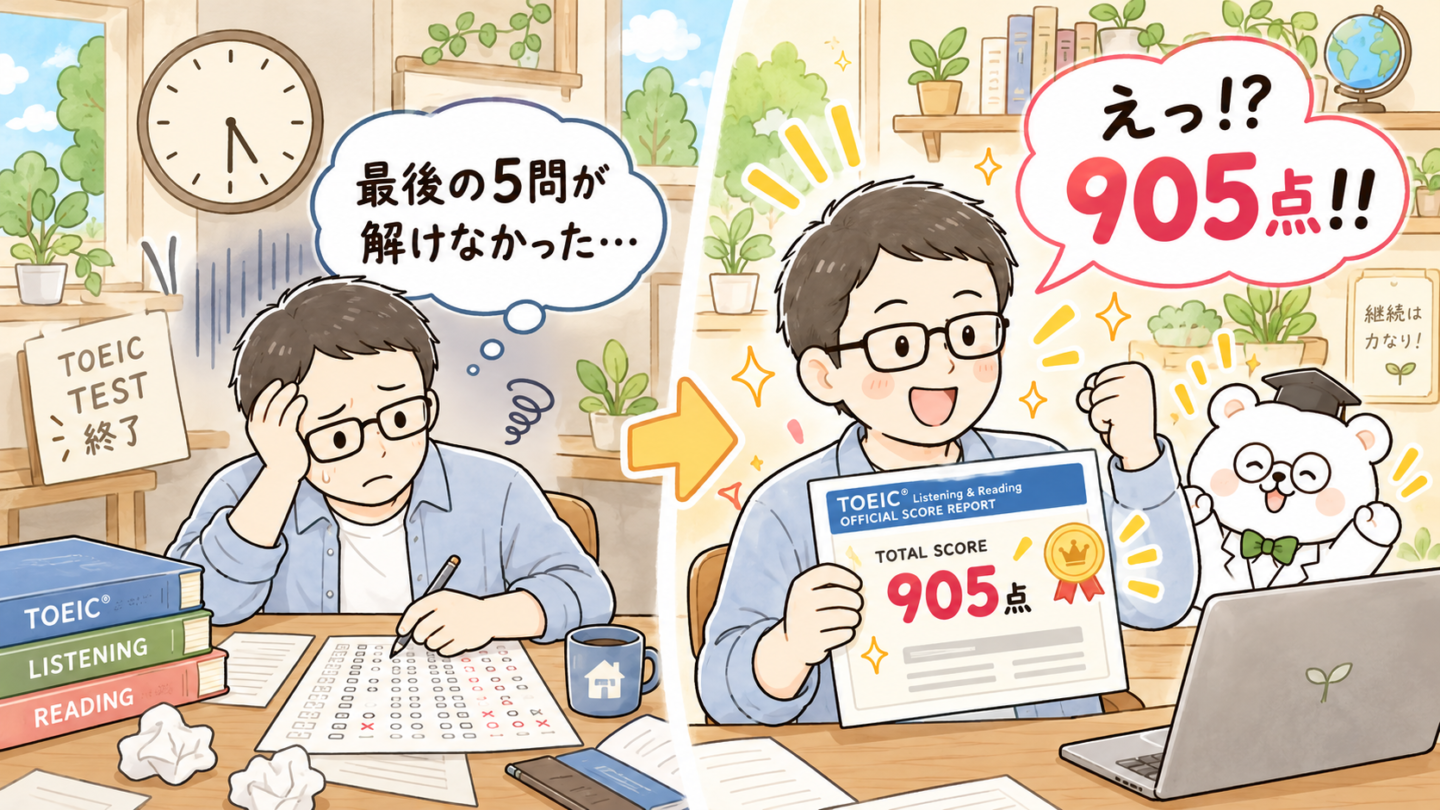 最後の5問が解けなかったのに905点!