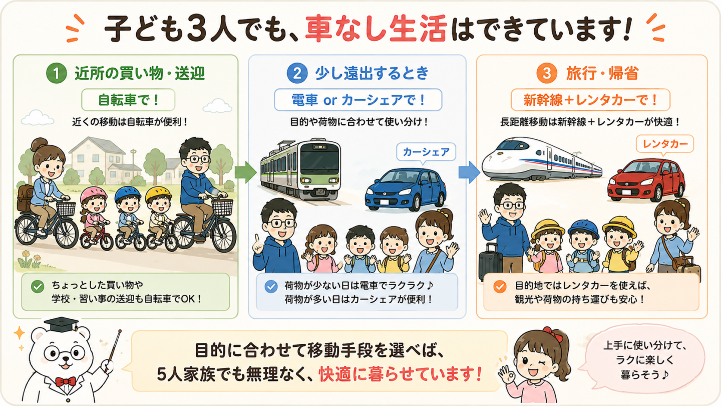 子供3人車なし生活のイメージ